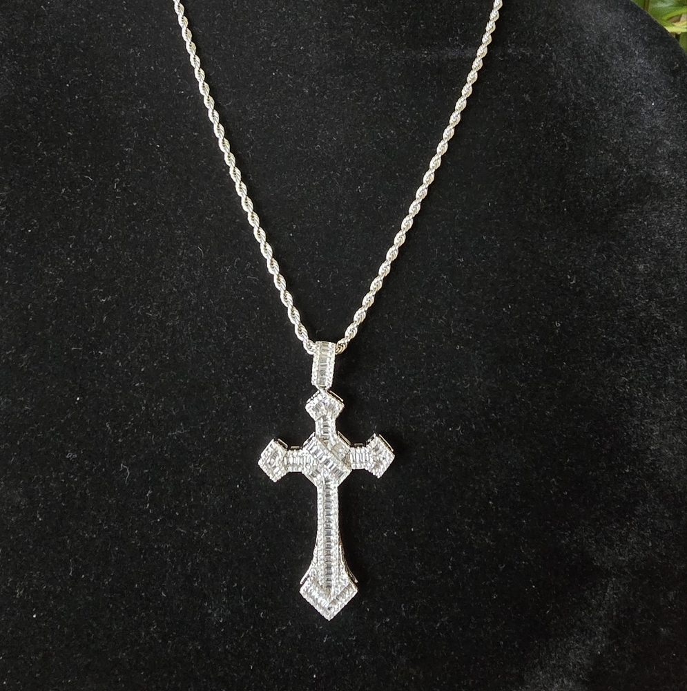 Cz Stone 925 Cross Pendant Necklace